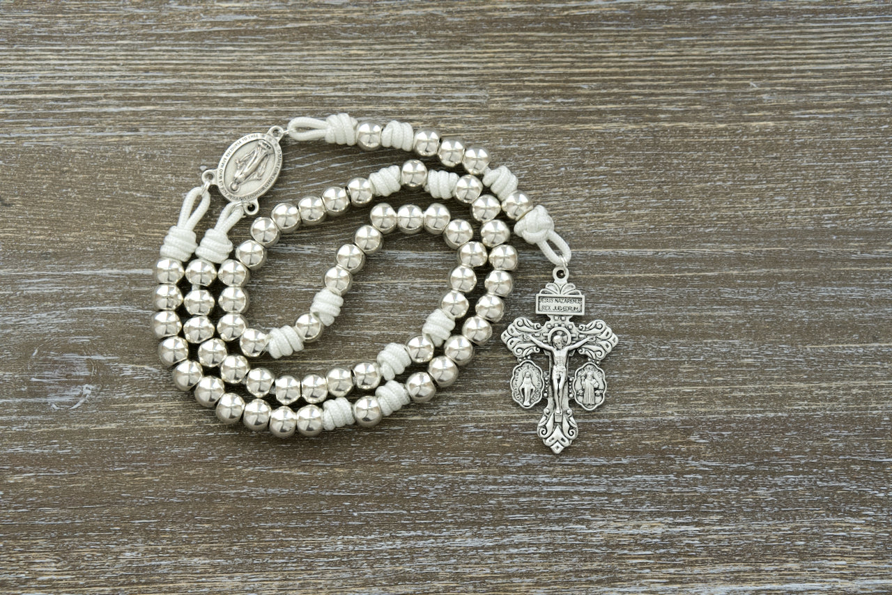 Divine Elegance - Miraculous Medal Premium Paracord Rosary with Silver Crucifix and Alloy Metal Beads, perfect for elevating your spiritual connection and durable for life's battles.