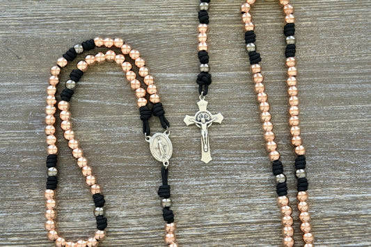 Immaculate Strength | Rose Gold, Black and Gunmetal Premium Metal Rosary - Durable Paracord Rosary with Silver Miraculous Medal and St. Benedict Crucifix for Women's Spiritual Journey