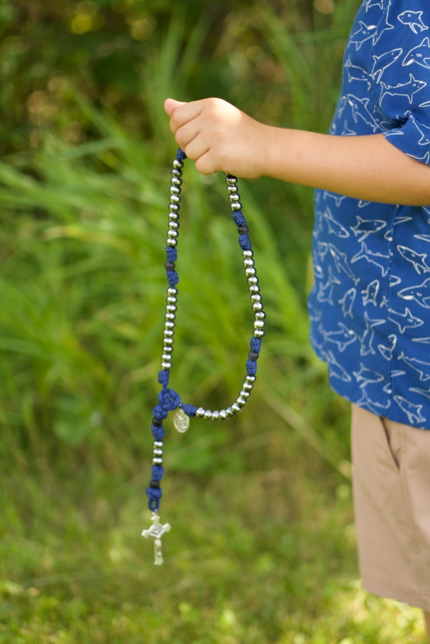 Blue and Gunmetal - Kid's 5 Decade Paracord Rosary