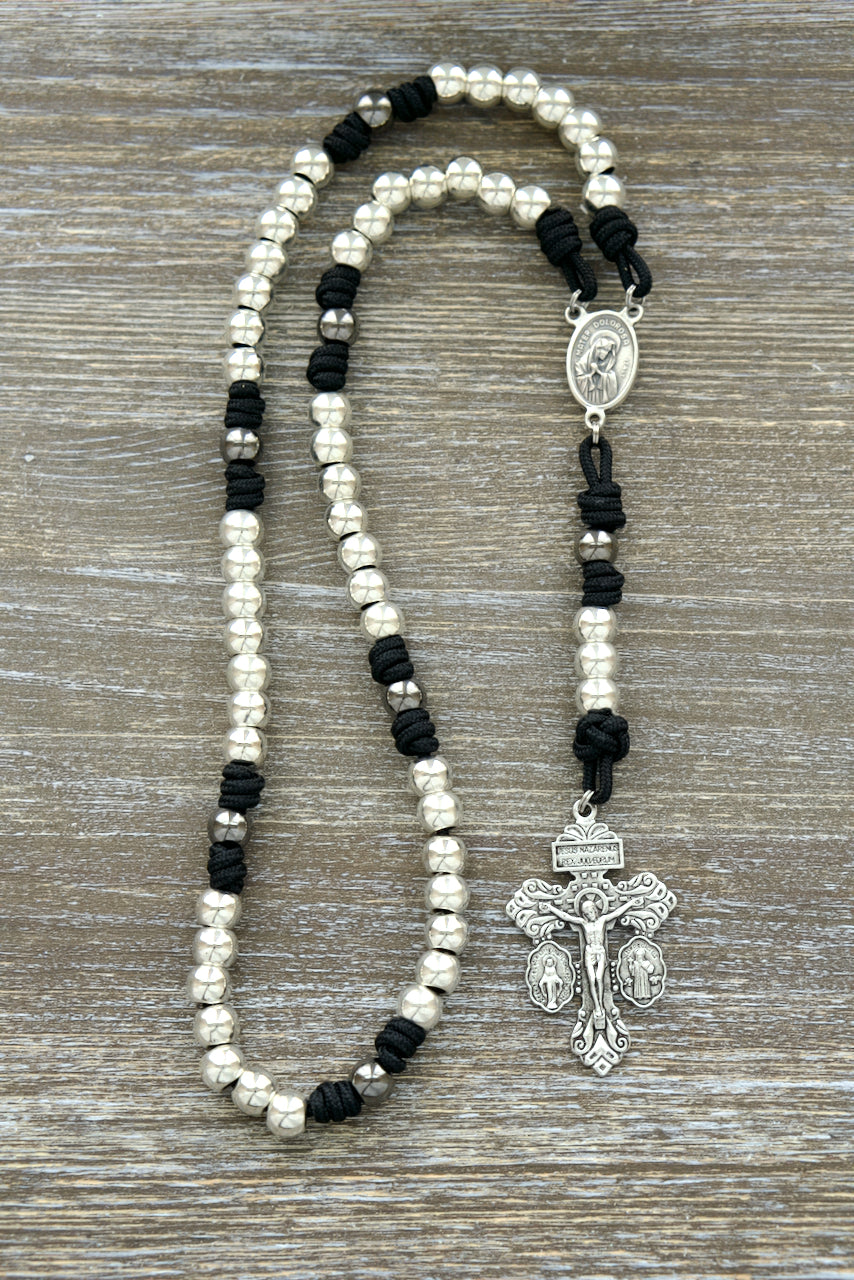 7 Sorrows Servite Rosary - Mater Dolorosa - Premium Metal Rosary Chaplet (Black)