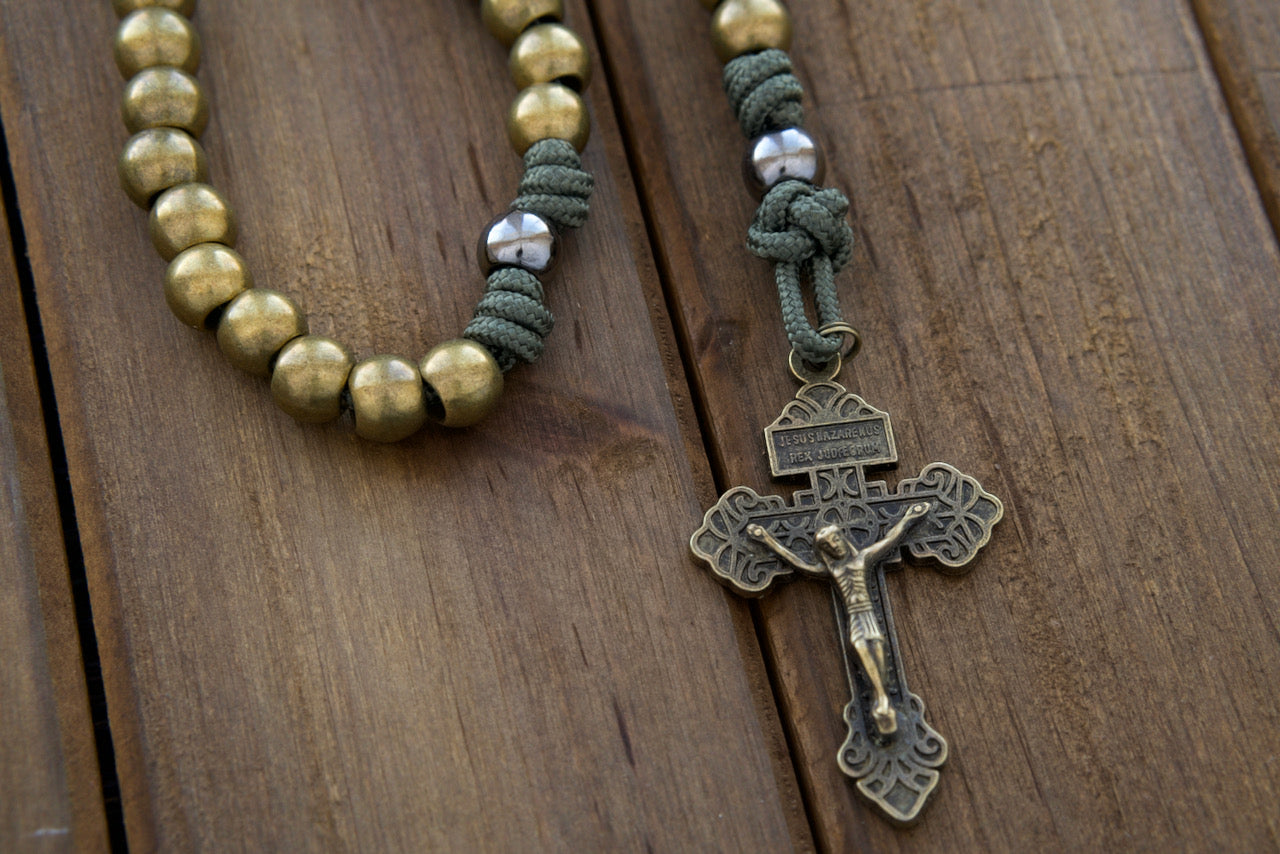 Sacred Steel - Stainless Steel Catholic Paracord Rosary with Olive Beads & St. Benedict Medal, Durable & Unbreakable, Perfect for Personal Devotion or Gifting to Fellow Catholics.