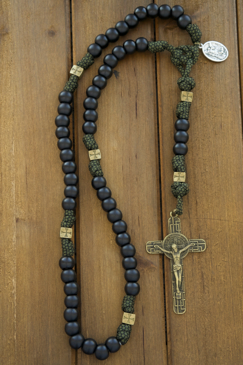 Shield of Faith - Green, Black and Olive 5 Decade Paracord Rosary - Durable, Premium, Unbreakable Catholic Gift for Everyday Spiritual Battles.