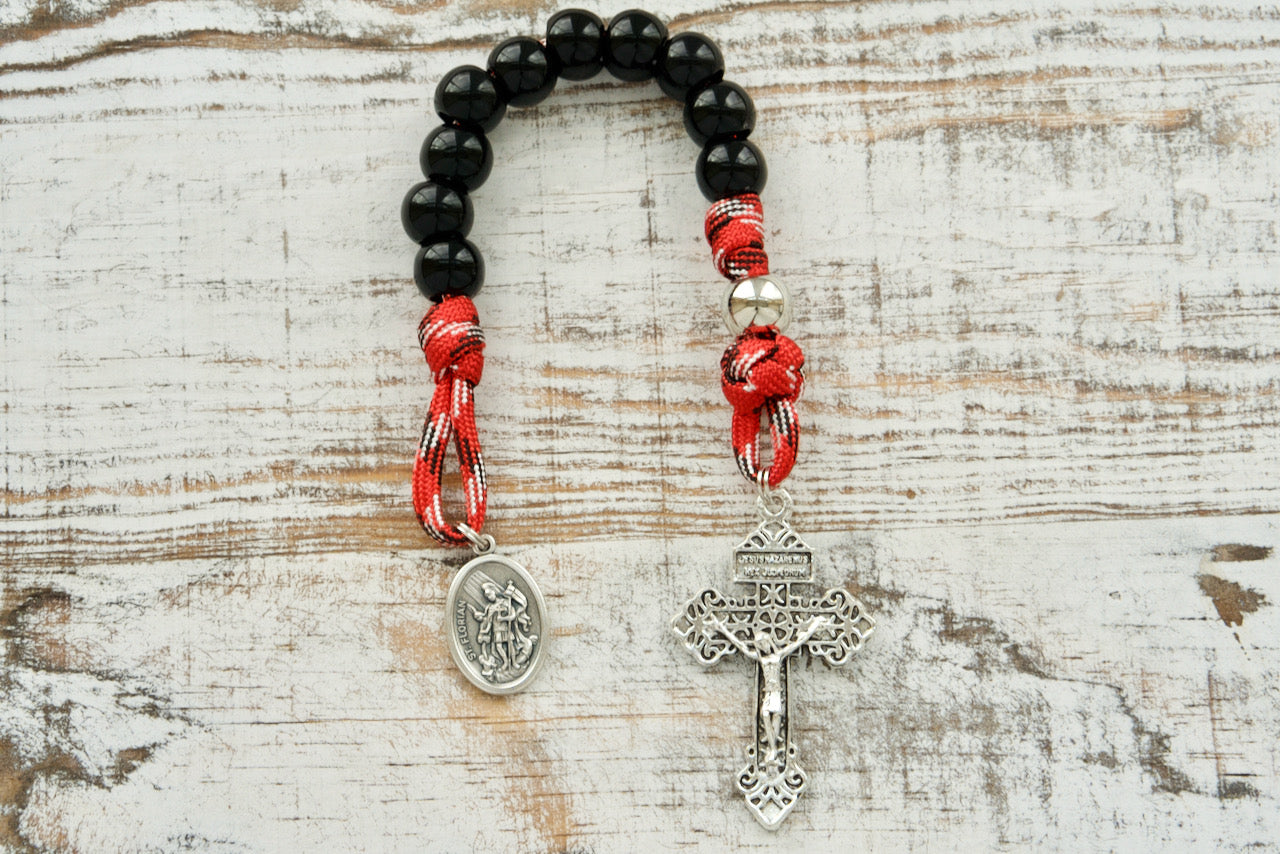St. Florian's Strength | Firefighter, EMS, & First Responder - 1 Decade Rosary: Your ultimate spiritual weapon against life's toughest battles! Featuring premium-quality durable black beads and a protective St. Florian Medal.