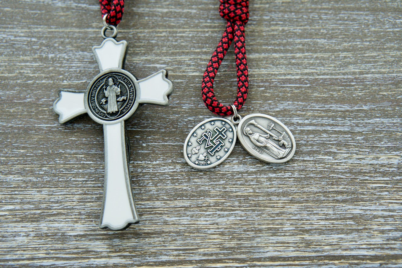 Militia Immaculatae St. Maximilian Kolbe Red White Black Signature 1 Decade Paracord Rosary - Durable Catholic Gift for Prayer