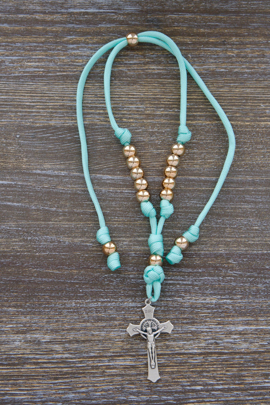 Teal and Rose Gold - Rearview Mirror Rosary