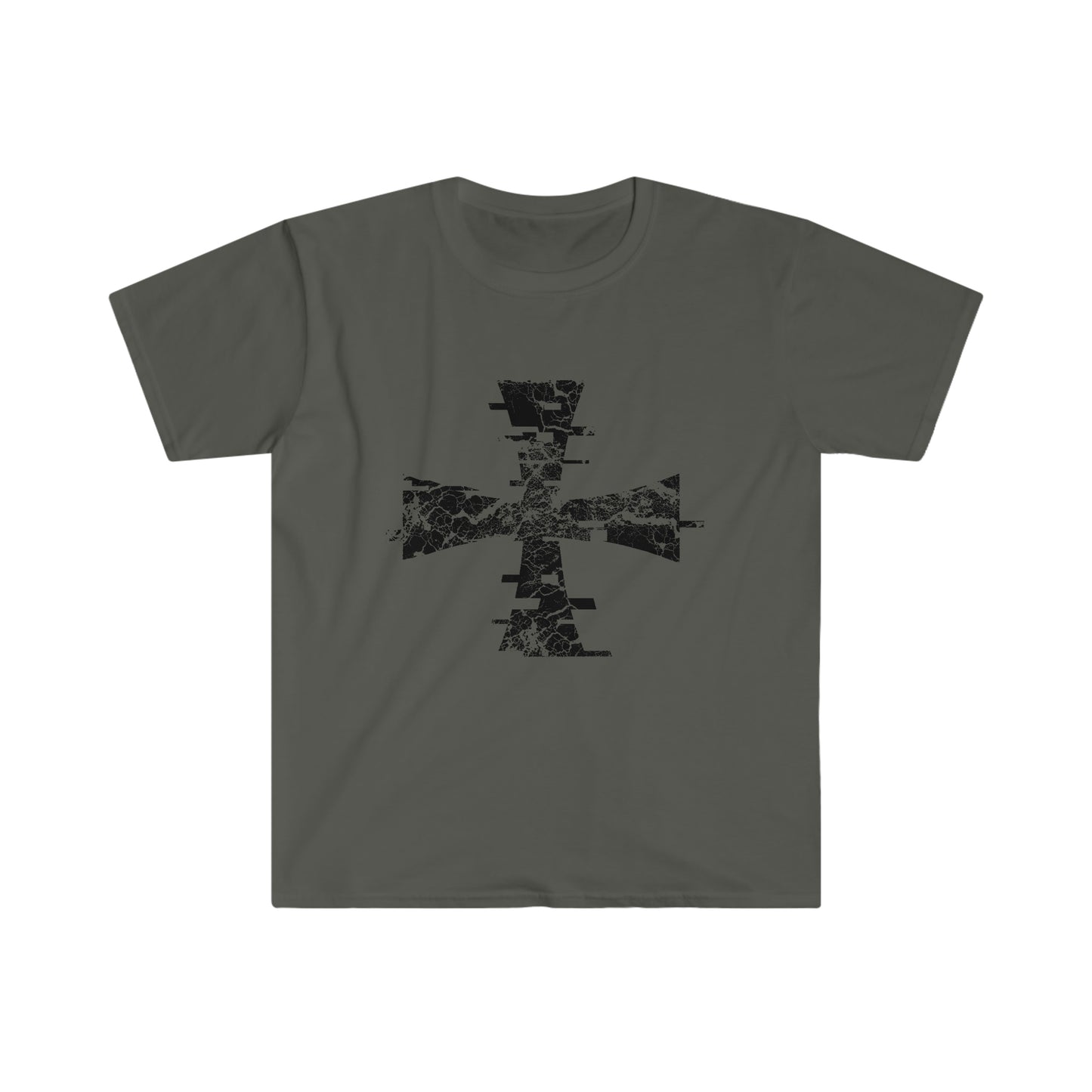 Charcoal colored Gildan T-Shirt with Distressed Digital Crusader Logo on it