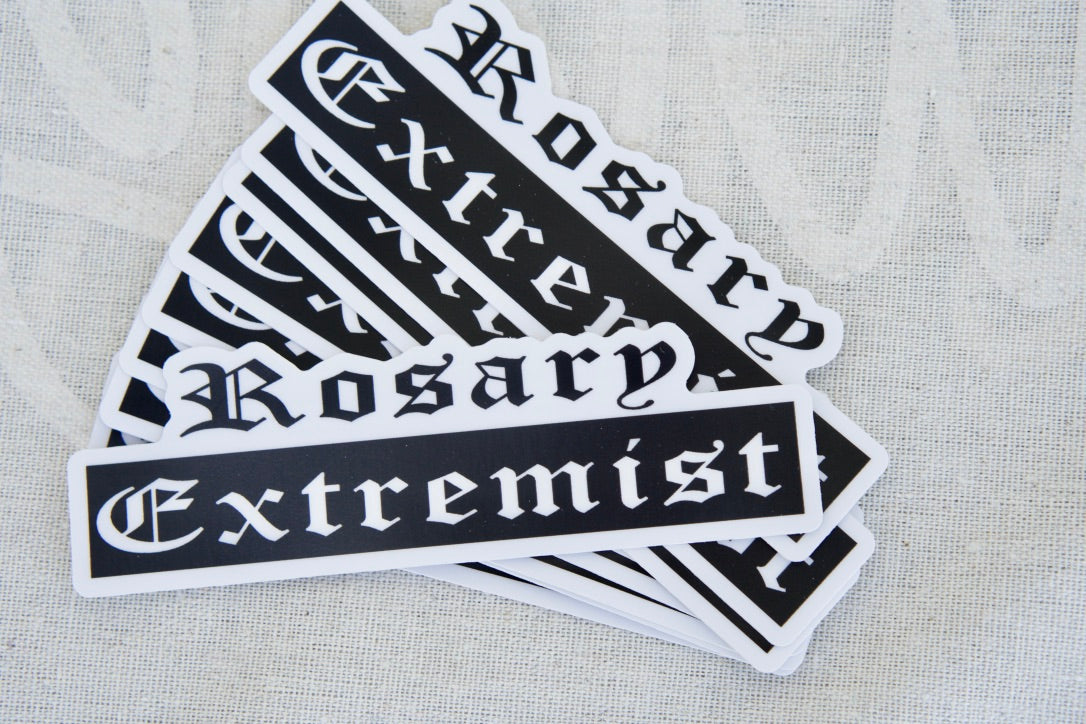 Join the fiery passion of Catholic rosary warriors with our Rosary Extremist vinyl sticker - perfect for your laptop, water bottle, or notebook. Display your devotion to Christ with this durable and easy-to-apply accessory. Make a bold statement as you share your faith in style!