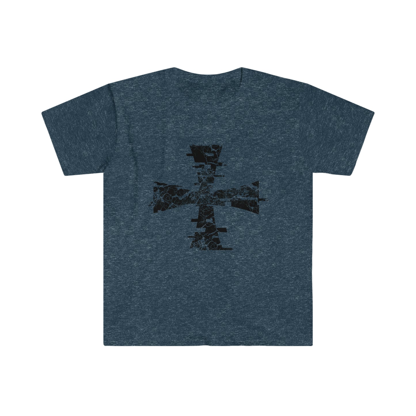 Heather Navy Blue T-Shirt with Distressed Digital Crusader Logo on it