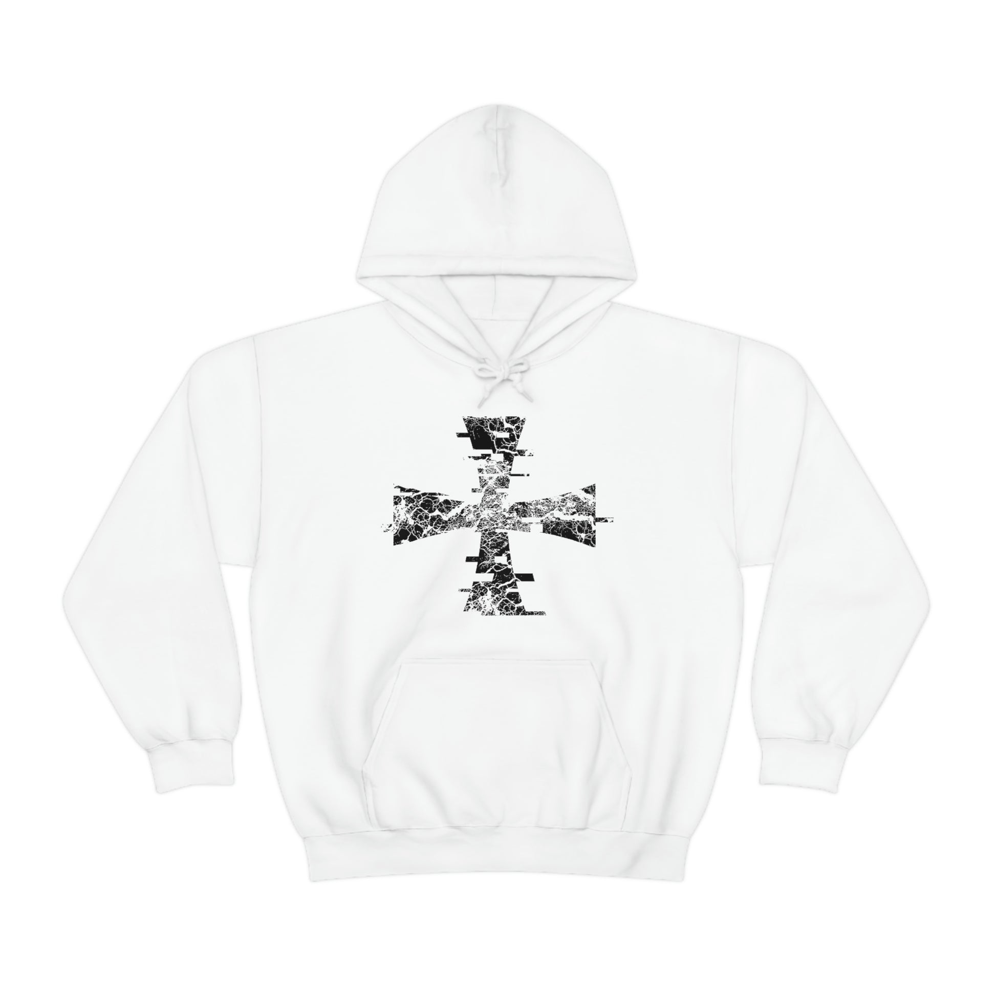 Digital Distressed Crusader on White Gildan Hoodie