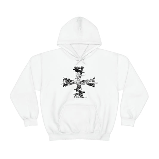Digital Distressed Crusader on White Gildan Hoodie