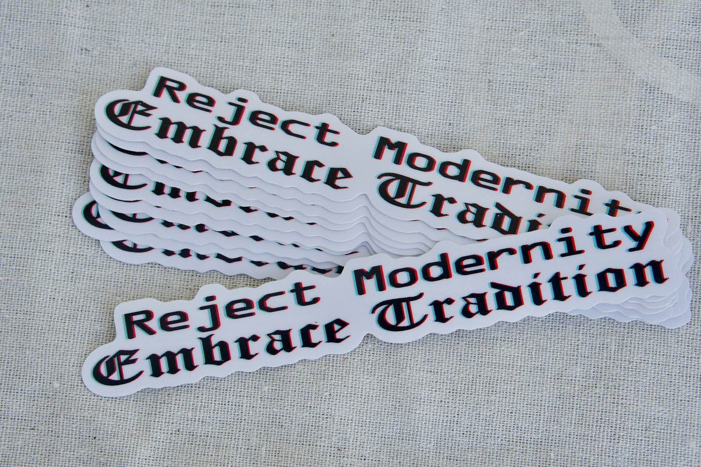 Unleash Tradition with Our Reject Modernity Embrace Vinyl Sticker! Inspire Faith and Defend Timeless Values on Any Surface. Shop Now!