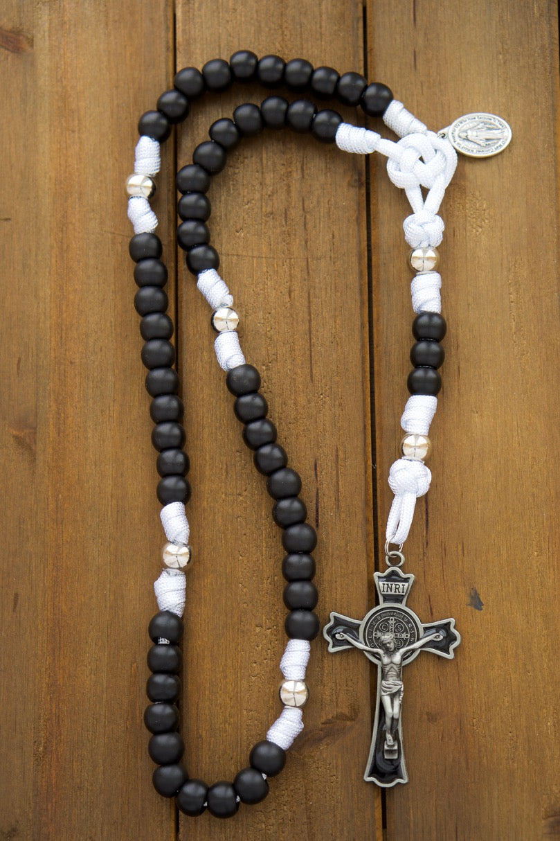 Elevate your wedding day with this exquisite "Eternal Love" His & Hers 5 Decade Paracord Rosary Set, a perfect Catholic gift for the newlywed couple. This premium paracord rosary set features durable and unbreakable construction, symbolizing the strength of your love and faith.