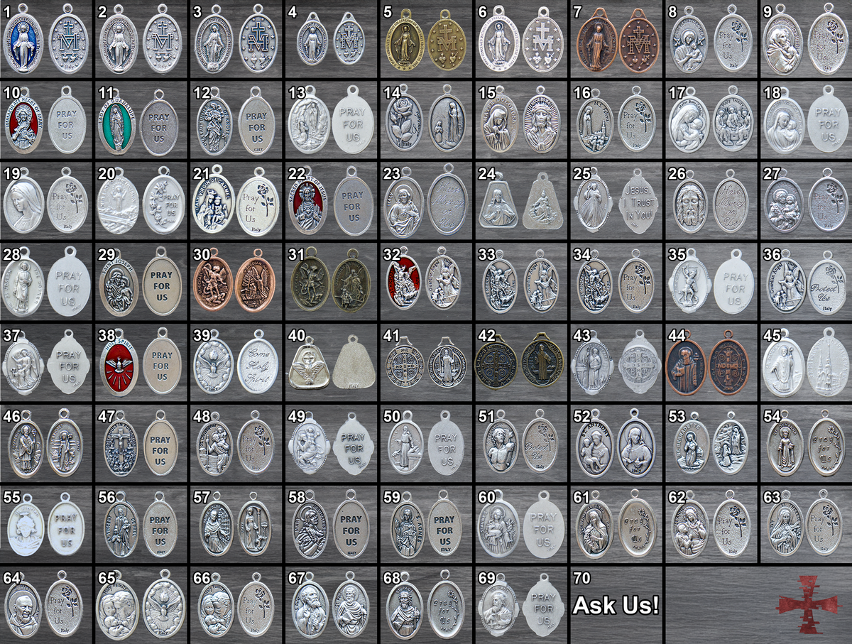 Selection of 70 Catholic Patron Saint Medals available as add-ons to personalize your custom rosary.