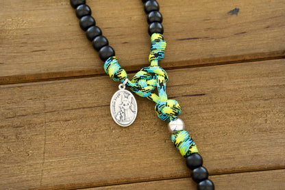 Adventure Awaits - Green, Black and Silver - 5 Decade Paracord Rosary for Catholic Boys (Durable, Premium Unbreakable Paracord, St. Michael and Guardian Angel Medals).