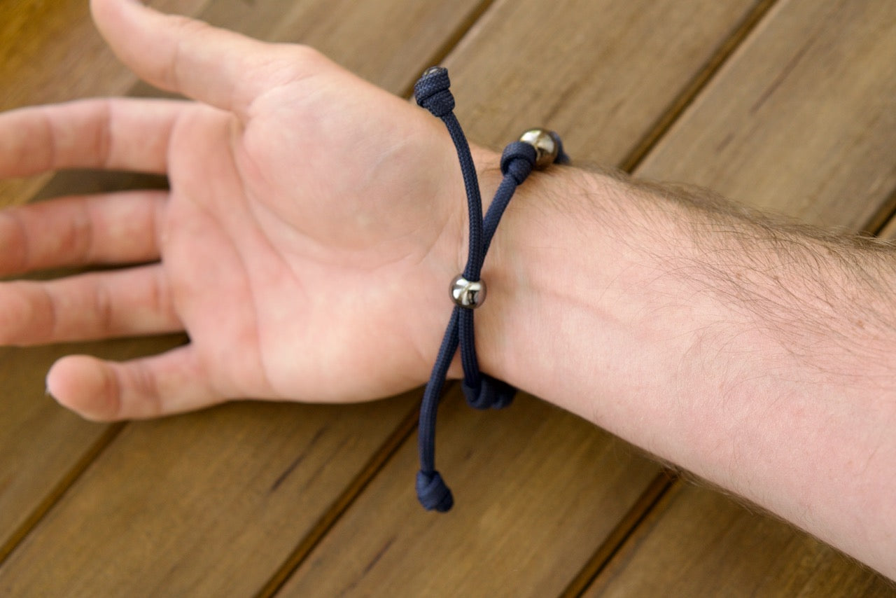 Navy Blue and Gunmetal Paracord Rosary Bracelet - Durable, Adjustable, and Perfect for Prayer on Your Spiritual Journey (5 Decade Knotted Rope Rosary Version Available)