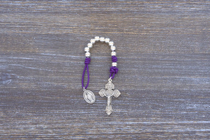 Divine Elegance premium metal paracord rosary with silver beads, crucifix, and medal in 4 vibrant colors.
