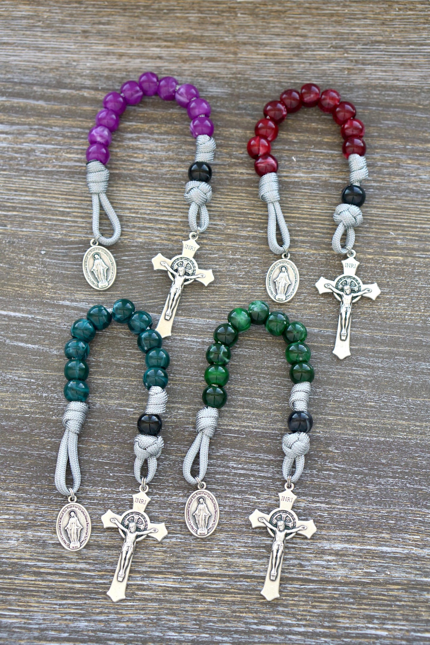 Gemstone Colored - 1 Decade Paracord Rosary: Choose from Garnet Red, Emerald Green, Ingolite Blue or Magenta color options for this powerful spiritual weapon to face life's battles.