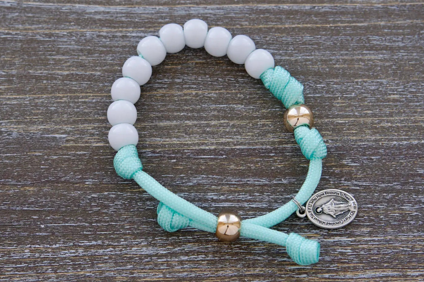 Children's Mint Green and White - Kid's Rosary Bracelet