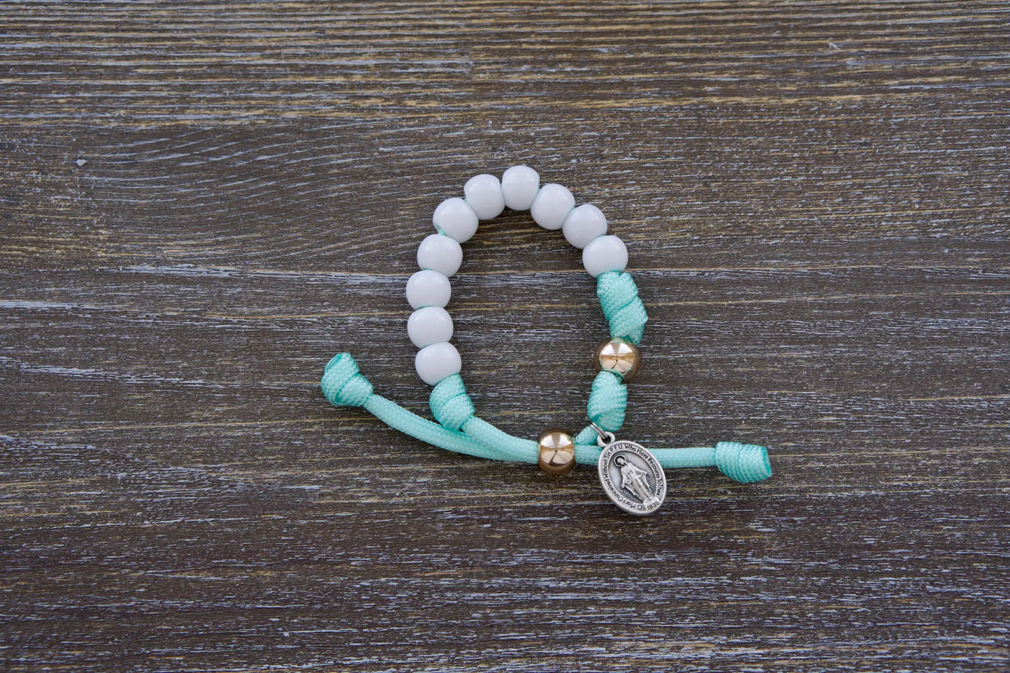 Children's Mint Green and White - Kid's Rosary Bracelet