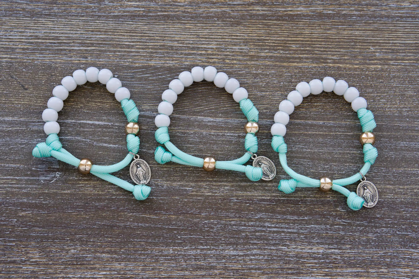 Children's Mint Green and White - Kid's Rosary Bracelet