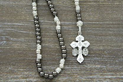 Premium 7 Sorrows Servite Rosary - White Paracord, Gunmetal & Silver Hail Mary Beads - Durable Unbreakable Catholic Gift for Prayer