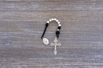 7 Sorrows Servite Pocket Rosary in black with metal beads and Mater Dolorosa medallion