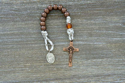 ur Lady of Mount Carmel Pocket Paracord Rosary - Durable White Paracord with Antique Copper Beads and Devotional Medal, Perfect for Catholic Prayer on the Go