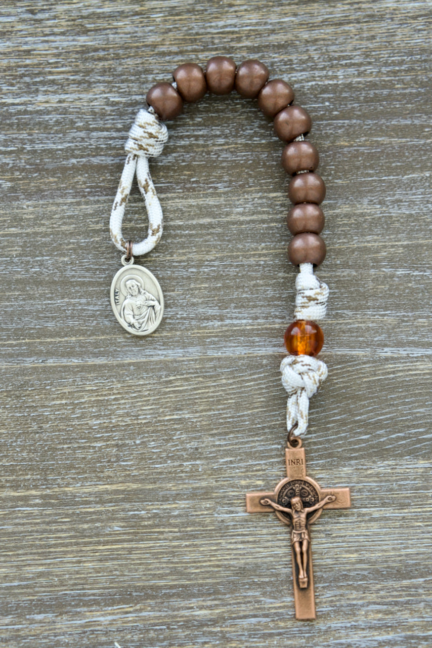 Our Lady of Mount Carmel Pocket Paracord Rosary - Catholic Gift, Durable Paracord, Unbreakable Antique Copper Beads, Sacred Heart & Our Lady of Mount Carmel Medal, St. Benedict Crucifix