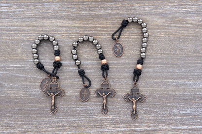 Path of the Disciple Pocket Paracord Rosary with metal alloy beads, copper Pardon Crucifix and St. Benedict medal