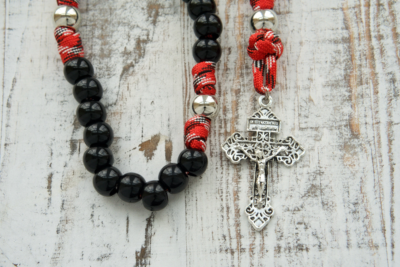 Strengthen your faith with St. Florian's Strength 5 Decade Paracord Rosary - a durable and unbreakable spiritual weapon for firefighters, EMS professionals, and first responders. This premium paracord rosary is designed to endure life's toughest battles and serves as a symbol of resilience, hope, and divine protection.