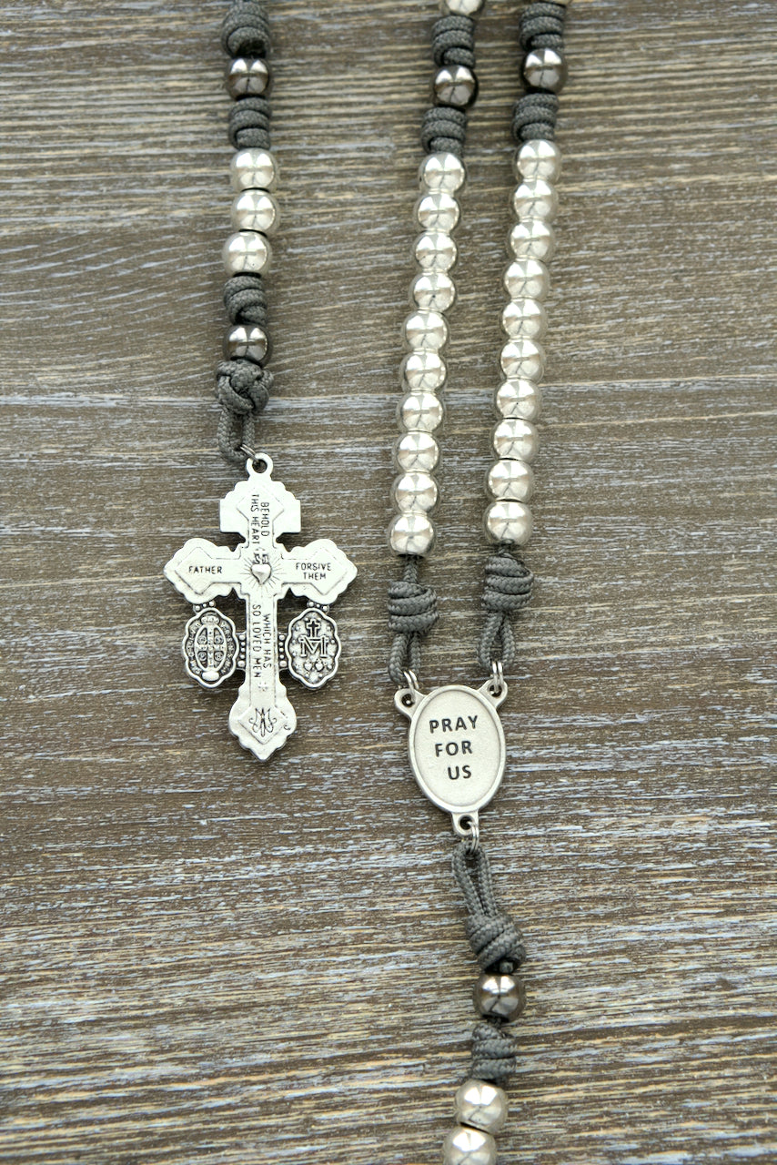 Protector of Holy Church - Premium Paracord Rosary with Silver Alloy Beads, St. Joseph Centerpiece, and 2" Pardon Crucifix, perfect for traditional Catholic prayer and spiritual journey.