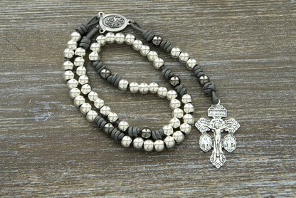 Strength in Faith: Unveiling the Protector of Holy Church - Premium Paracord Rosary Featuring St. Joseph Medal and Durable Grey Paracord (Sanctus Servo Exclusive)