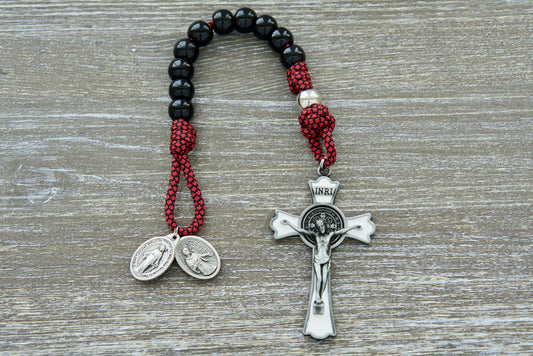 Militia Immaculatae St. Maximilian Kolbe Signature 1 Decade Paracord Rosary in Red, White and Black - Premium Unbreakable Catholic Gift