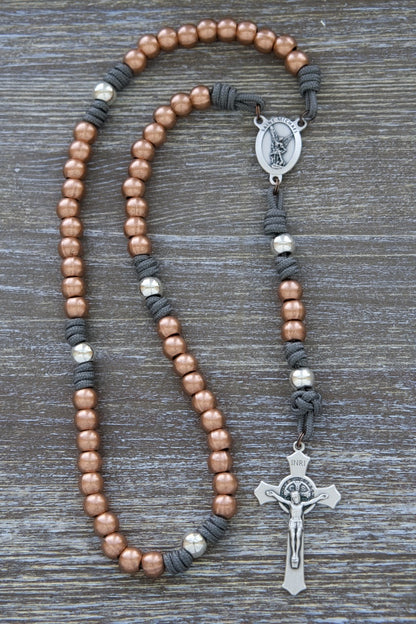 Handmade "St. Michael's Sword" Rosary with Copper and Silver Premium Paracord, Stainless Steel Metal Beads, Archangel Centerpiece Medal, St. Benedict Crucifix, and Kid-Friendly Size - Perfect Spiritual Weapon and Shield for Defending the Faith