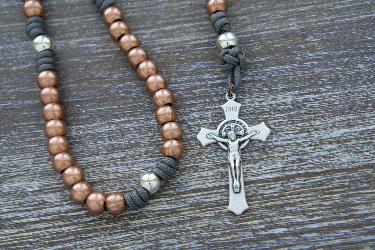 "St. Michael's Sword" Paracord Rosary - Durable Copper and Silver Beads, Unbreakable Stainless Steel Metal Beads, Spiritual Warfare Protection, Catholic Gifts