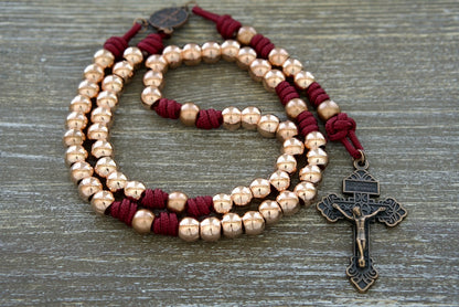 Strength & Virtue Premium Metal Paracord Rosary in Maroon, Rose Gold, and Copper - Durable and Unbreakable Catholic Gift for Women