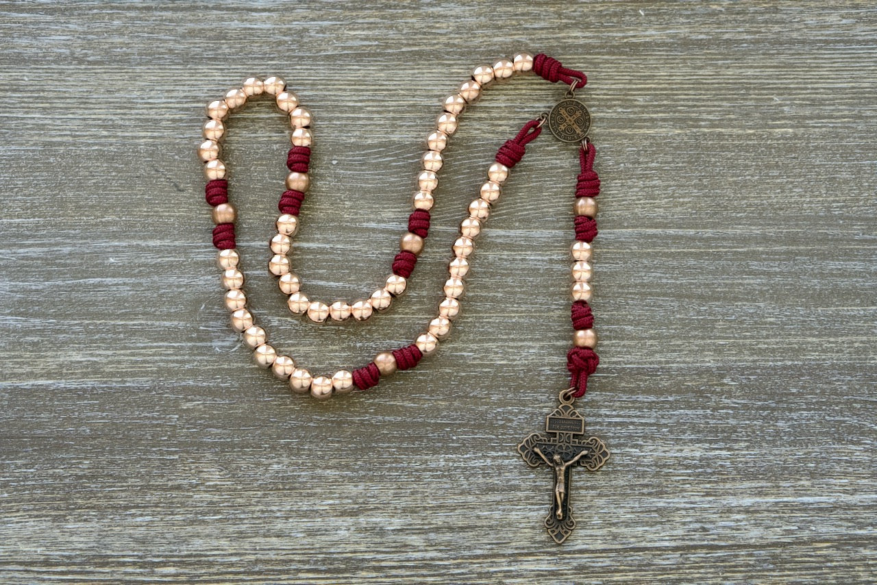 Strength & Virtue | Premium Metal Paracord Rosary in Maroon, Rosegold, Copper - Durable and Unbreakable Catholic Gift for Ladies