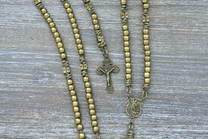 Militant Holy Rosary - Premium Metal Paracord Catholic Rosary with Olive Green Camo Paracord and St. Michael Center Medal, Unbreakable, Durable and Perfect Spiritual Weapon for the Faithful