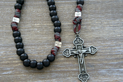 The Crusader - DEUS VULT! - 5 Decade Paracord Rosary: Premium, durable, unbreakable Catholic rosary for warriors of faith. Featuring a large gunmetal Crucifix and St. Benedict medal, perfect for daily spiritual battles and saving the world through prayer.