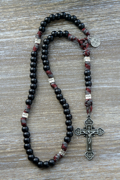 Unbreakable Crusader Paracord Rosary - Strengthen your faith with this powerful 5 Decade rosary designed for Catholic warriors. Durable, premium quality rosary with bold black, red, and gunmetal colors