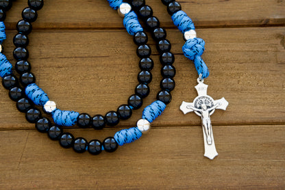 The Royal Warrior | Blue, Black & Silver | 5 Decade Paracord Rosary - Durable, Premium Unbreakable Catholic Gift for Kids