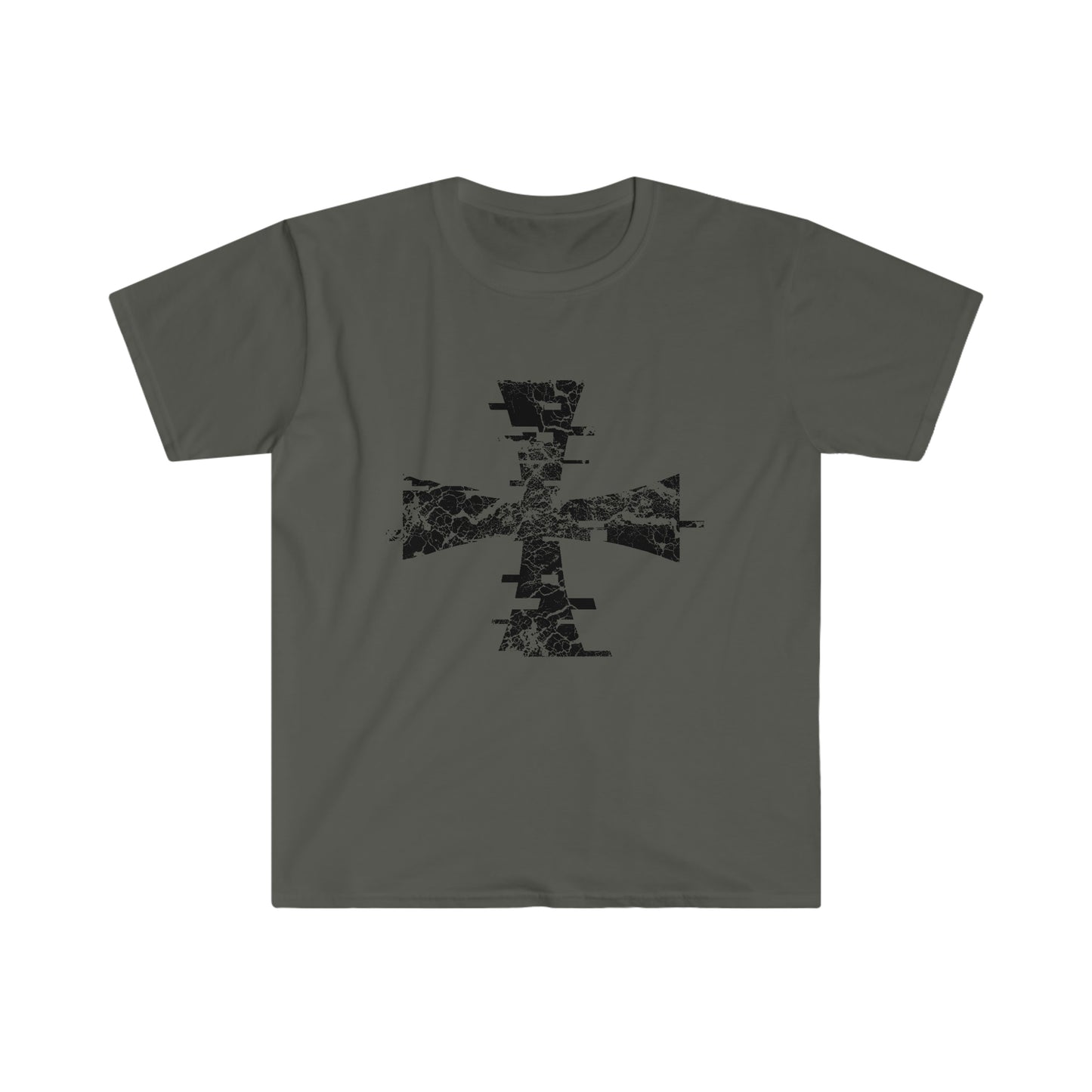 Charcoal colored Gildan T-Shirt with Distressed Digital Crusader Logo on it 