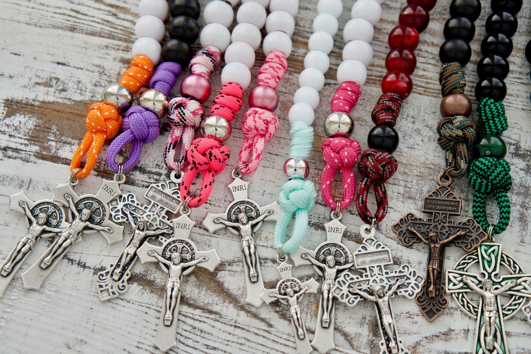 Personalize your faith with a unique, one-of-a-kind paracord rosary created just for you. Contact us to bring your vision to life today!