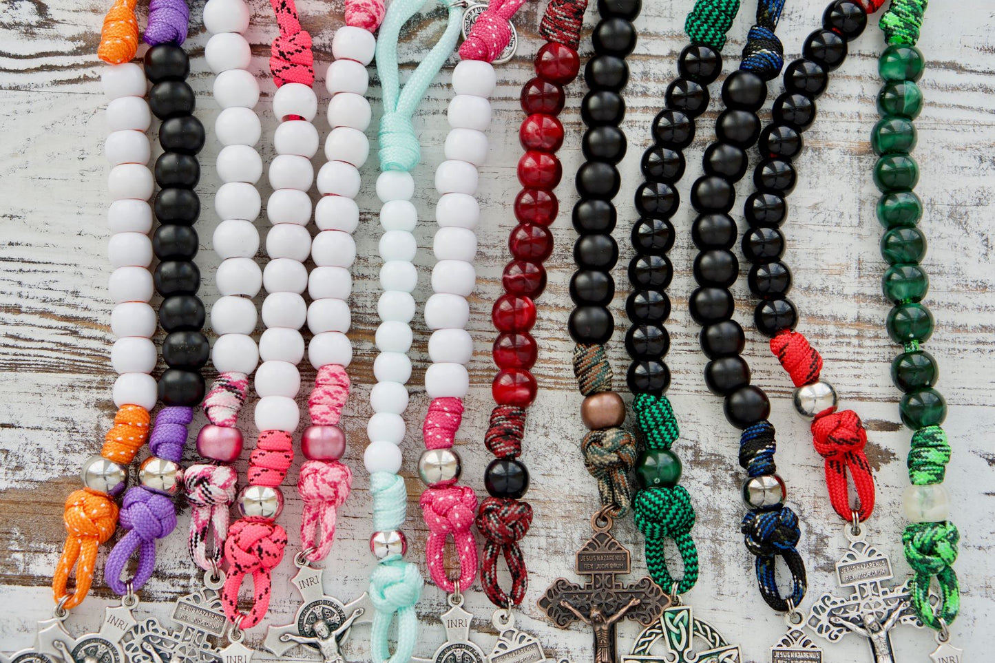 Customize your own 1 Decade Paracord Rosary with unique design elements, perfect for gifting or personal use, created by skilled Catholic artisans at Sanctus Servo.