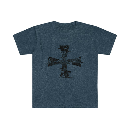 Heather Navy Blue T-Shirt with Distressed Digital Crusader Logo on it