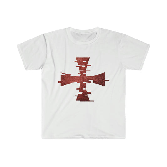 White Digital Crusader Shirt with Red Crusader Logo by Sanctus Servo