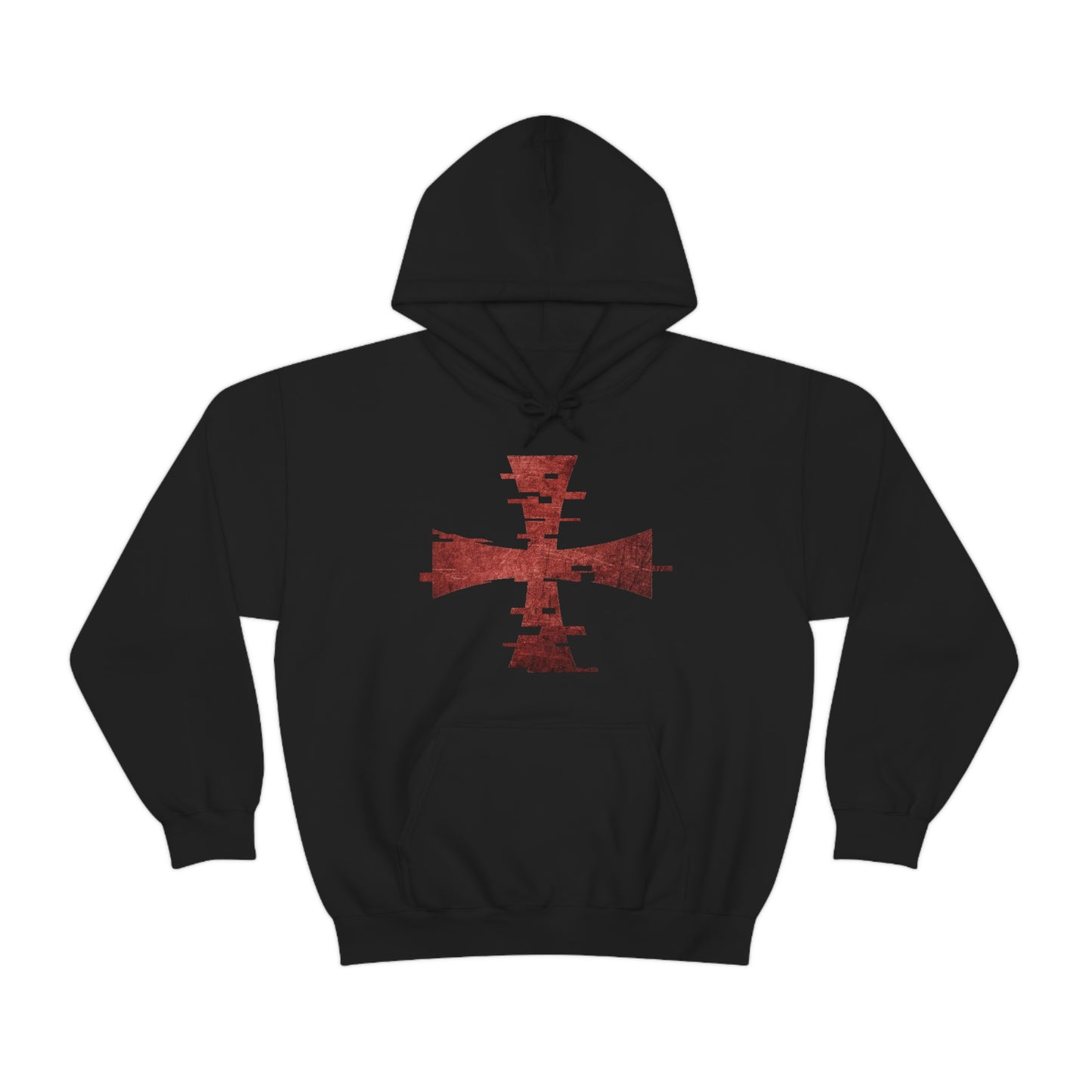 Black Gildan Hoodie with Red Digital Crusader Logo by Sanctus Servo