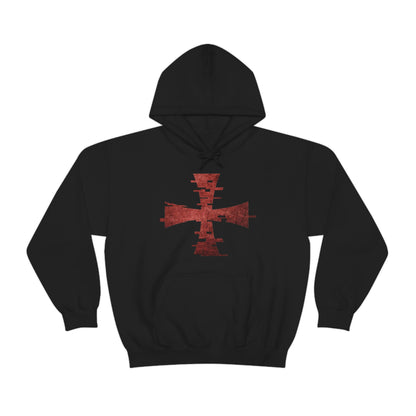 Black Gildan Hoodie with Red Digital Crusader Logo by Sanctus Servo