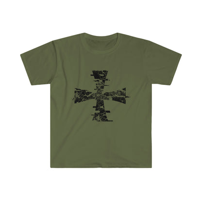 Olive Green T-Shirt with a distressed black digitial crusader logo by Sanctus Servo
