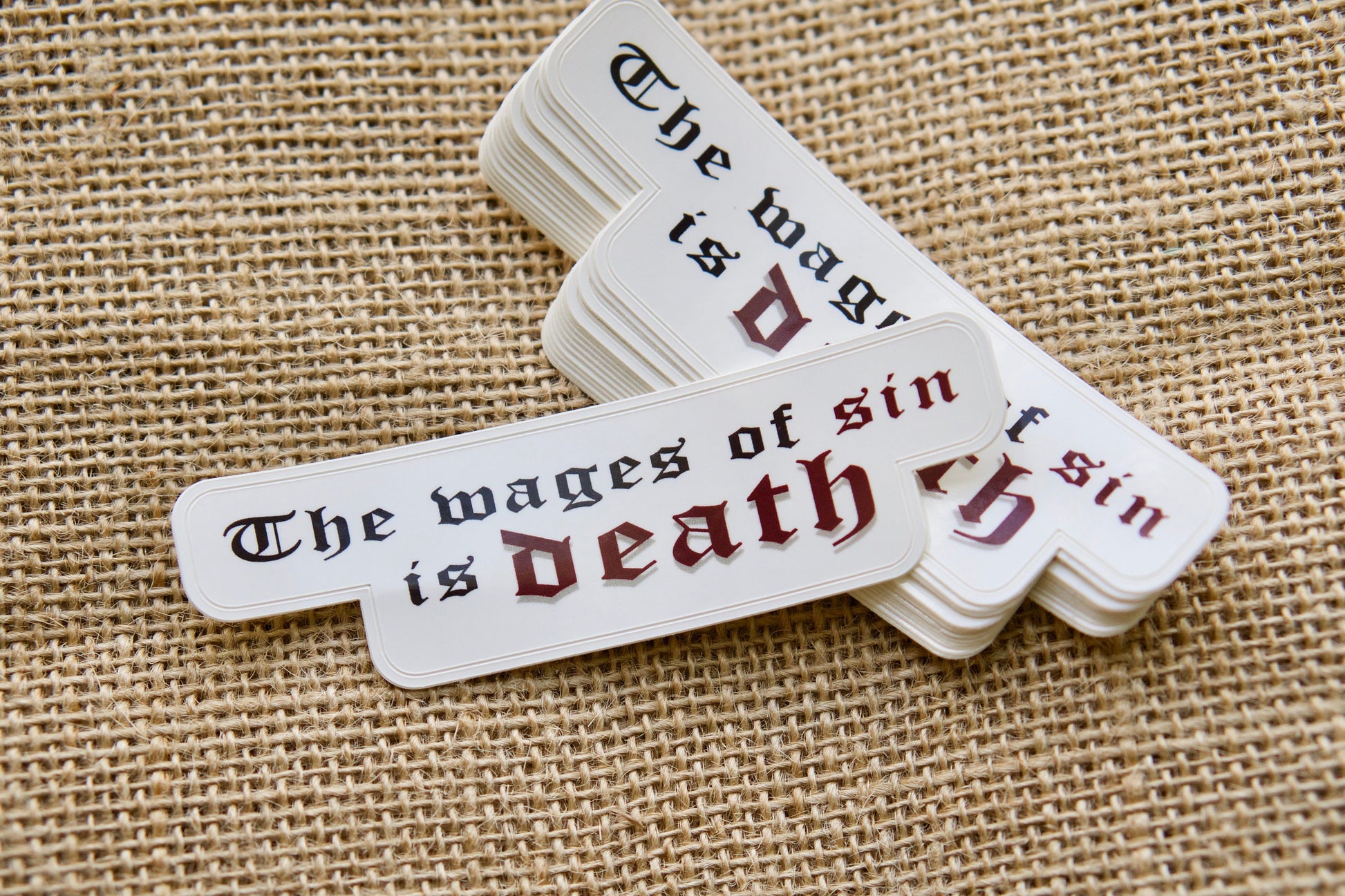 Wages of Sin - Vinyl Sticker, 4" x 1", Reminder of Eternal Consequences, Perfect for Laptops, Water Bottles, Notebooks, & Stocking Stuffers, Shop Catholic Gifts at Sanctus Servo.